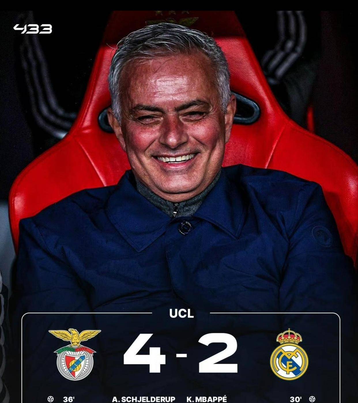 随着皇马2-4憾失好局，欧冠附加赛16强诞生，穆里尼奥又战老东家